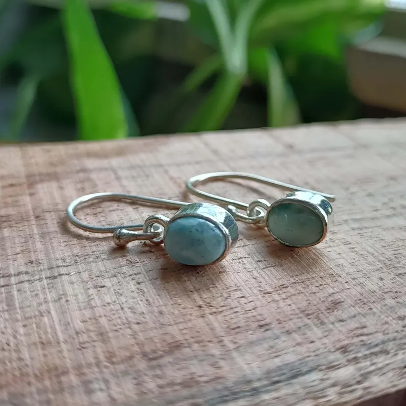 Natürliche Larimar Ohrringe, 925 Sterling Silber Ohrhänger, baumelnde Ohrringe, handgefertigte Ohrringe, Larimar Schmuck, zierliche Ohrringe