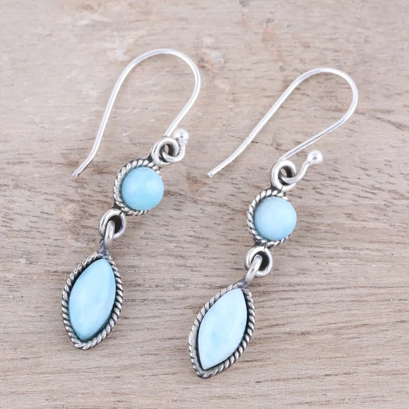 Natürliche Larimar Ohrhänger 925er Massivsilber Edelsteinohrringe Handgemachte Damen Hochzeitsgeschenk Für Sie