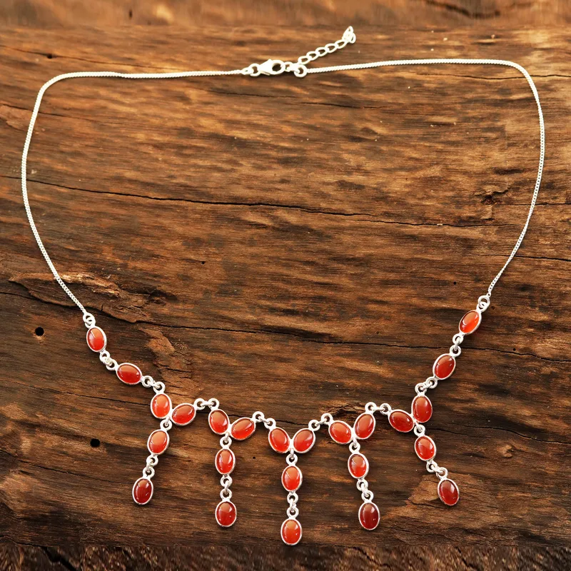 Karneol Wasserfall-Halskette Handgefertigte Halskette 925 Sterling Silber Art-déco-Halskette Geschenk für Sie