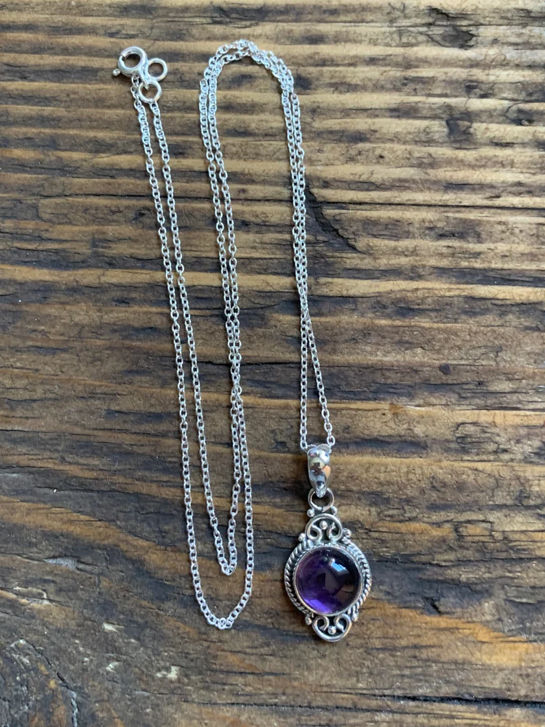 Amethyst Halskette Boho Halskette Kreis Amethyst Halskette 925 Sterling Silber Lila Halskette Zarte Halskette Perfektes Muttertagsgeschenk