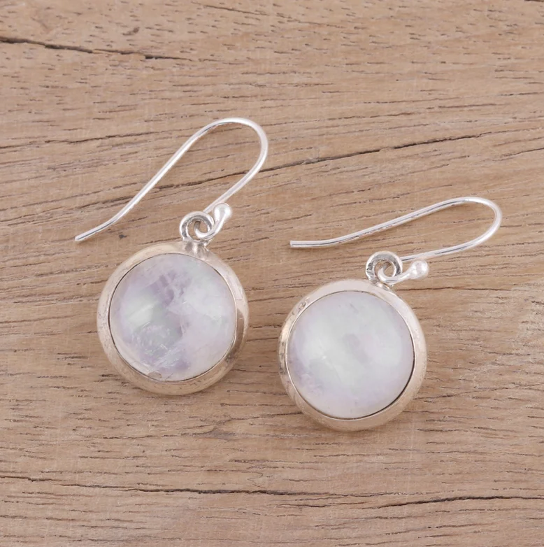 Tropfen-Ohrhänger Regenbogen-Mondstein Cabochon Ohrringe 925 Sterling Silber Handgemachte Edelstein Ohrringe Geburtstagsgeschenk