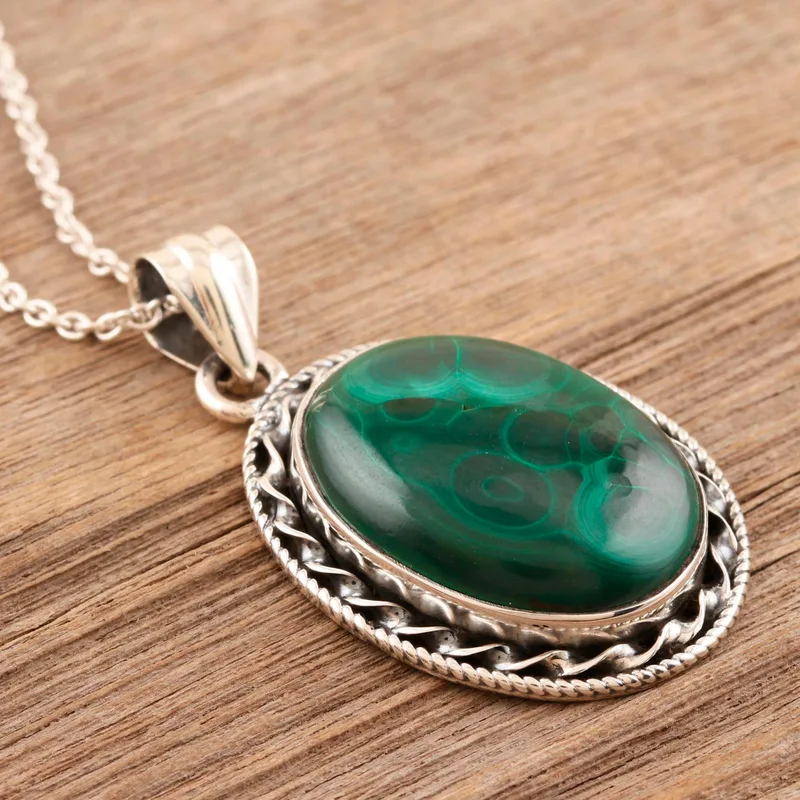 925 Sterling Silber und Malachit Anhänger Halskette Böhmischer Schmuck Geschenk für Mama & Sie Valentinstag Geschenk