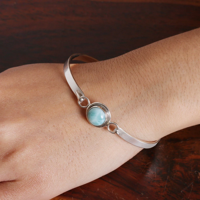 Natürliches Larimar Armband 925 Sterling Silber Armband Böhmischer Schmuck Charm Schmuck Valentinstagsgeschenk für Sie