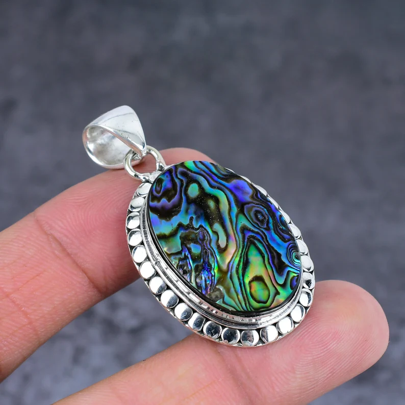 Abalone-Muschel Anhänger aus Sterlingsilber Abalone-Muschel Edelsteinschmuck Abalone-Muschel 925 Sterlingsilber Halsketten-Anhänger Geschenk für sie