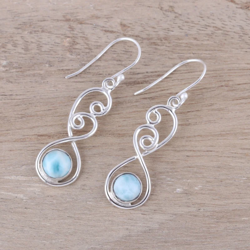 Blaue Weiße Larimar Ohrhänger 925 Sterling Silber Edelstein Ohrringe Handgemachte Boho Ohrringe Geschenk Für Sie