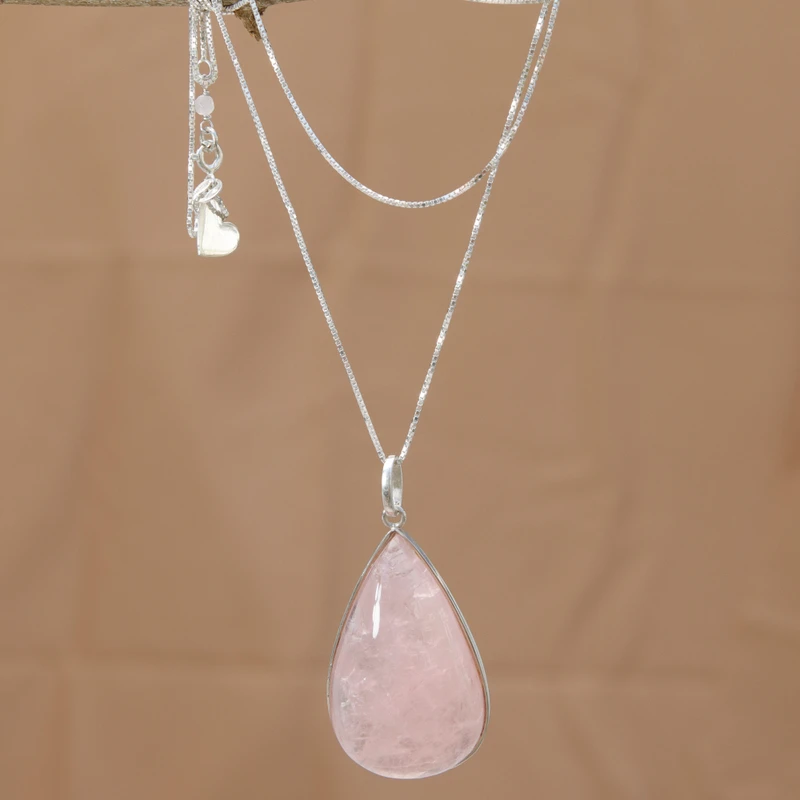 Will of Love 925 Sterling Silber Anhänger Halskette mit Rosenquarz Halskette für Frauen Handgemachte Boho Halsketten Geschenke für Sie
