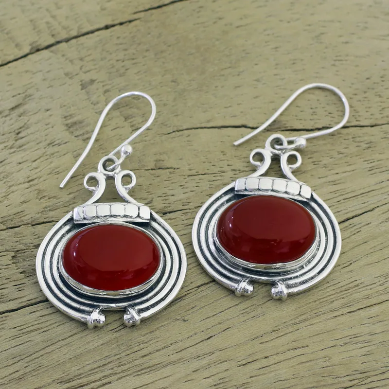Handgemachte Ohrringe mit Karneol und Sterlingsilber Edelstein-Ohrringe August Geburtsstein Geschenk für Sie