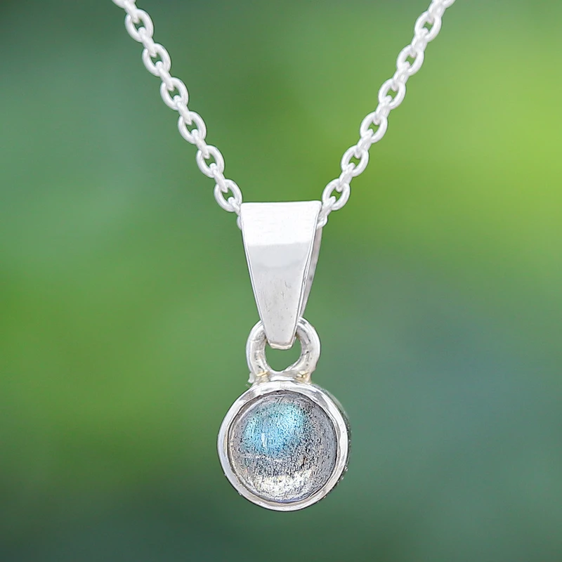 Kleine Maan Labradoriet en Sterling Zilveren Hanger Ketting Hanger Ketting Sierlijke Labradoriet Sieraden Cadeau Voor Haar