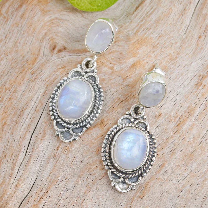 Klassische Regenbogen-Mondstein-Ohrringe aus 925er Sterlingsilber, handgefertigte Edelstein-Ohrringe, Geschenk für sie (Kopie)