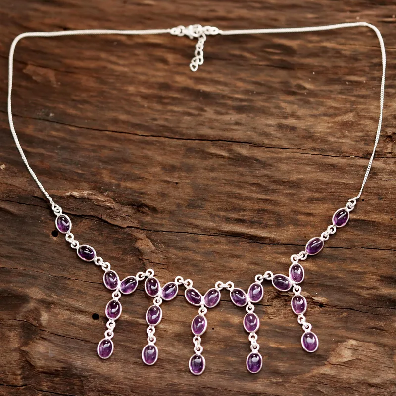 Lila Amethyst Wasserfall-Halskette Geburtsstein-Halskette Geschenk für sie Lila Edelsteinschmuck 925 Sterling Silber Geschenkidee