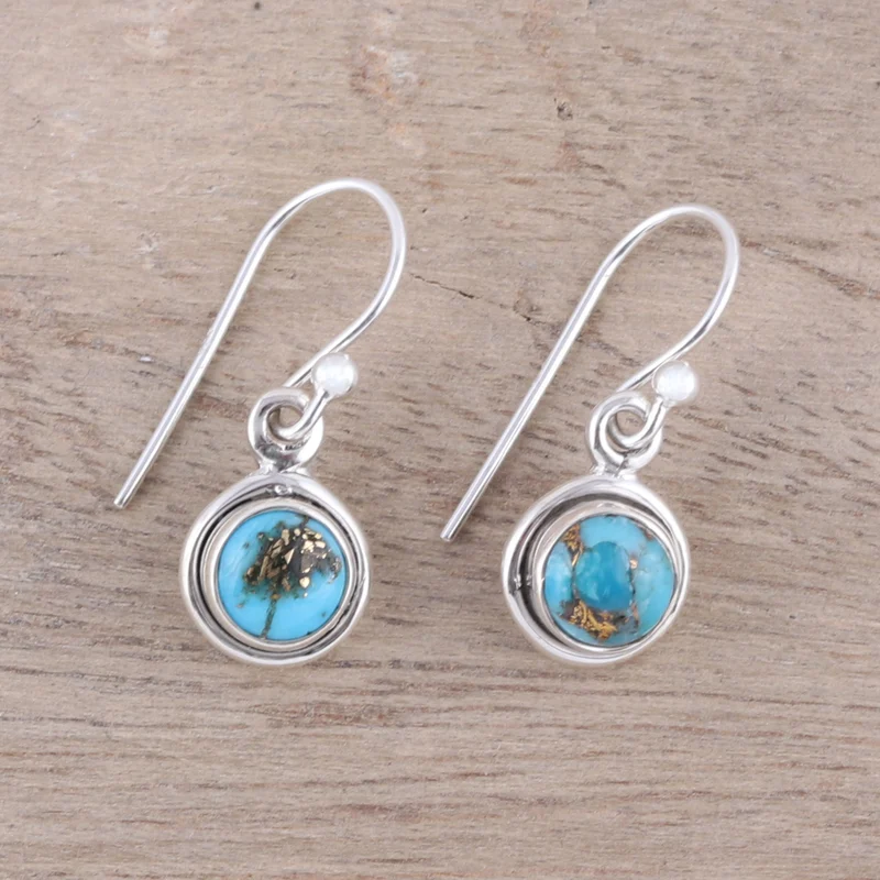 Ohrringe aus 925er Sterlingsilber mit blauem Türkis, handgefertigte Edelstein-Ohrstecker, Geschenkidee für Brautjungfern, Hochzeitsschmuck