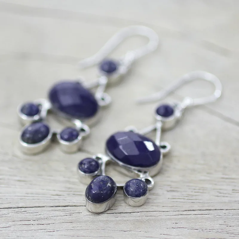 Handgefertigte Ohrringe aus Sterlingsilber und Lapislazuli Designer-Ohrringe für Frauen Handgemachte Silberohrringe Schmuckgeschenke Artikel Geschenk für Sie