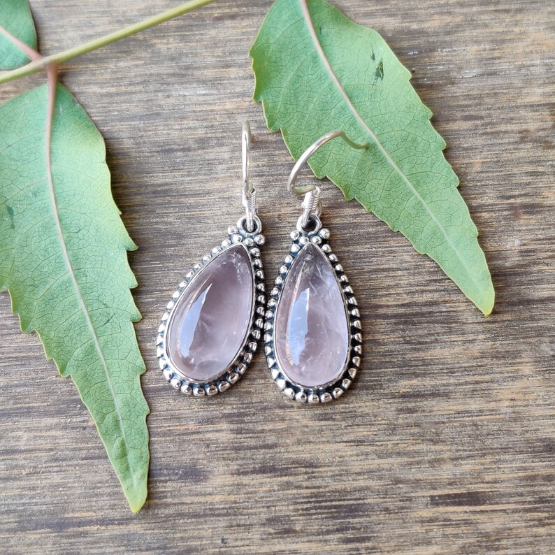 Natürliche AAA Rosenquarz Ohrringe 925 Sterling Silber Ohrringe Süße Einzigartige Ohrringe Bequeme Alltags-Ohrringe Geschenk Für Sie