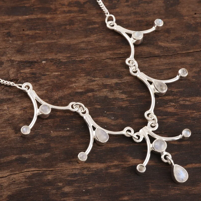 Trendiges Design Regenbogenmondstein Halsketten Schmuckset 925 Sterling Silber Handgemachter Böhmischer Schmuck Jubiläumsgeschenk Für Sie