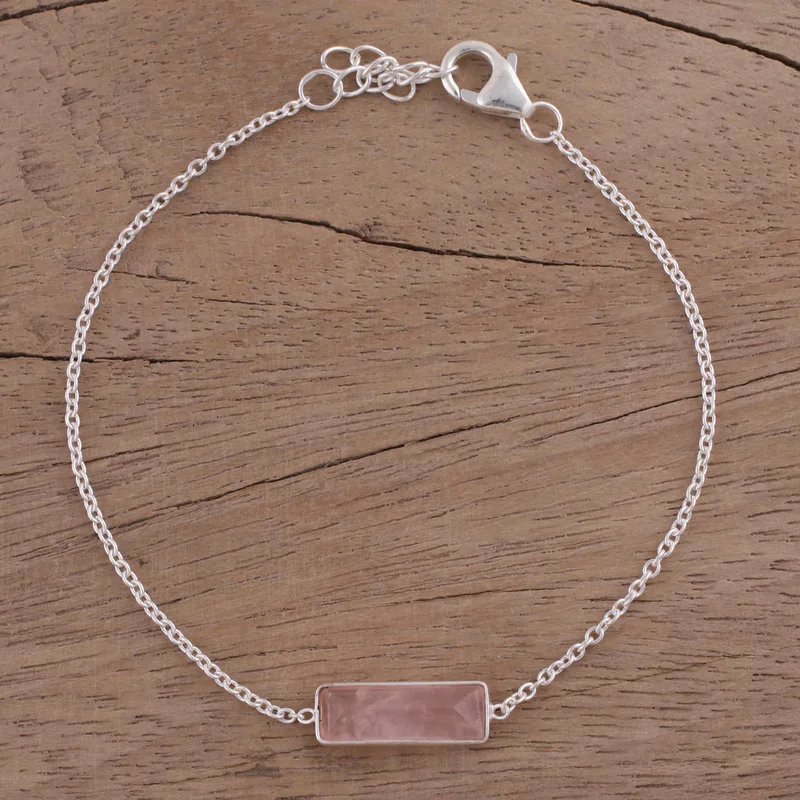 Rosenquarz- und 925er-Silber-Armband, böhmischer Schmuck, bezaubernder Schmuck, Valentinstagsgeschenk für sie