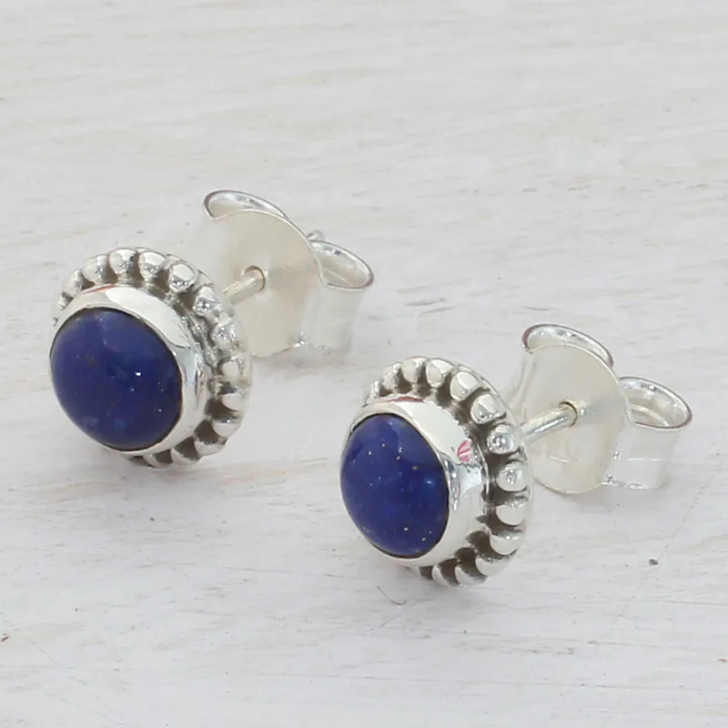 Lapislazuli-Ohrstecker aus Sterlingsilber aus Indien 925er Massivsilber Handgefertigte Ohrstecker Alltagsohrringe Ohrring Geburtstagsgeschenk für sie