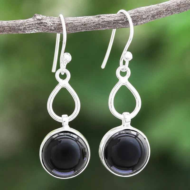 Schwarze Onyx Cabochon Ohrhänger 925 Sterling Silber Damen Handgemachte Ohrringe Geschenke Für Mama & Sie