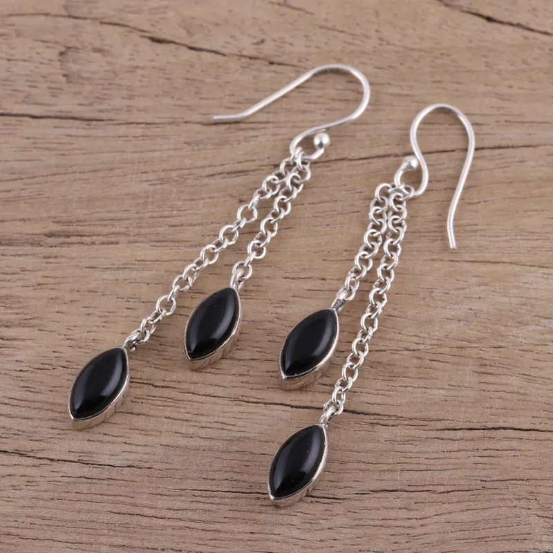 Ohrhänger aus schwarzem Onyx und Sterlingsilber, handgefertigte Ohrringe für Damen, Geschenke für Mama und Sie
