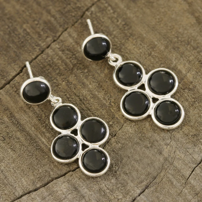 Black Bubbles Black Onyx Dangle Earrings Crafted in India 925 Sterling Silver Women Handmade Earrings Gifts For Mom & Her