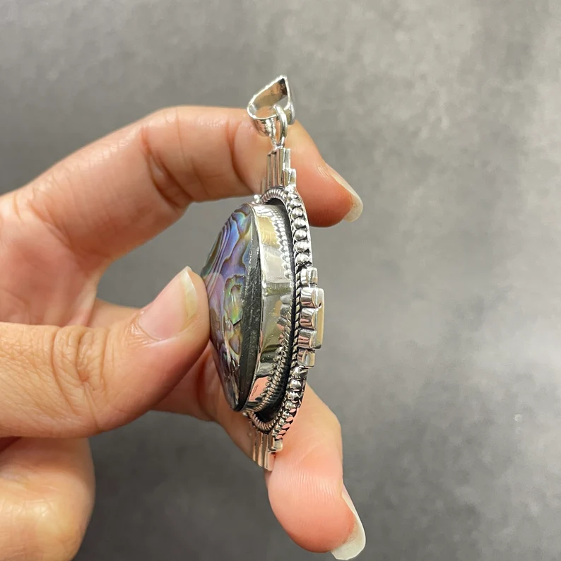Abalone-Muschel Edelstein 925 Sterling Silber Anhänger Halskette als Weihnachtsgeschenk Natur Abalone-Muschel Handgemachter Anhänger