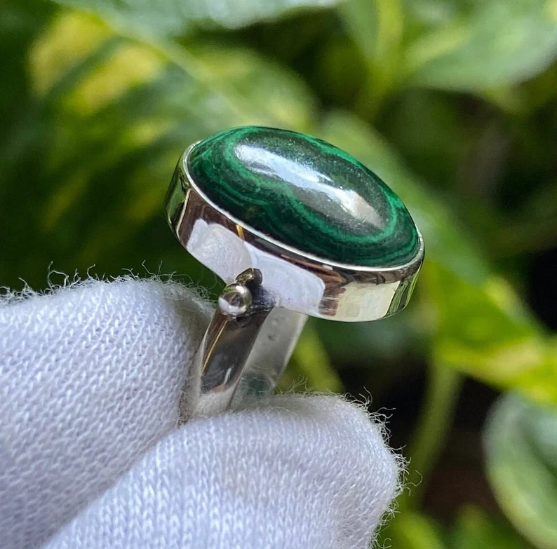 Natur Malachit Ring Silber Malachit Ring 925 Silber Ring Sterling Silber Ring Meditationsring Silberschmuck Bestes Geschenk für Frauen Sie