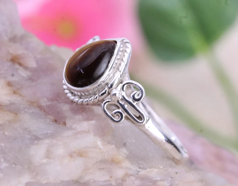 Eleganter Tigerauge Ring Edelstein Ring Gelber Bandring 925 Sterlingsilber Hochzeitsgeschenk Ring für die Liebe