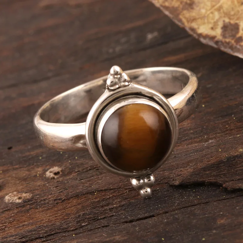 Earth Memory Einfacher Tigerauge Ring 925 Sterlingsilber Edelsteinring Hochzeitsgeschenk Ring für Liebe Valentinstagsgeschenk für Sie
