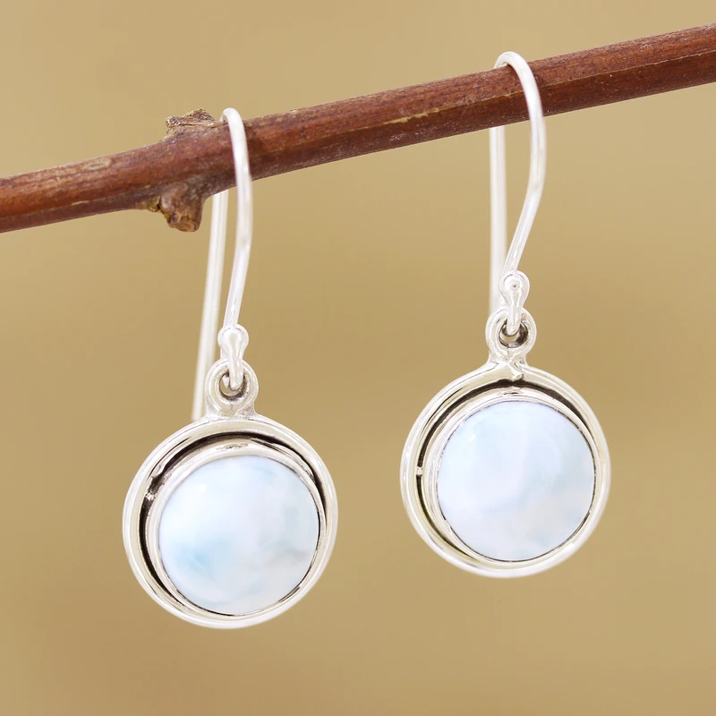 Larimar Cabochon und Sterling Silber Hängeohrringe Edelstein Ohrringe Handgemachte Boho Ohrringe Geschenkidee