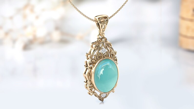 Natürlicher Aqua-Chalcedon-Anhänger für Frauen 925 Sterling Silber Aqua-Chalcedon-Filigran-Design-Halskette Einzigartiger handgefertigter Anhänger als Geschenk für sie