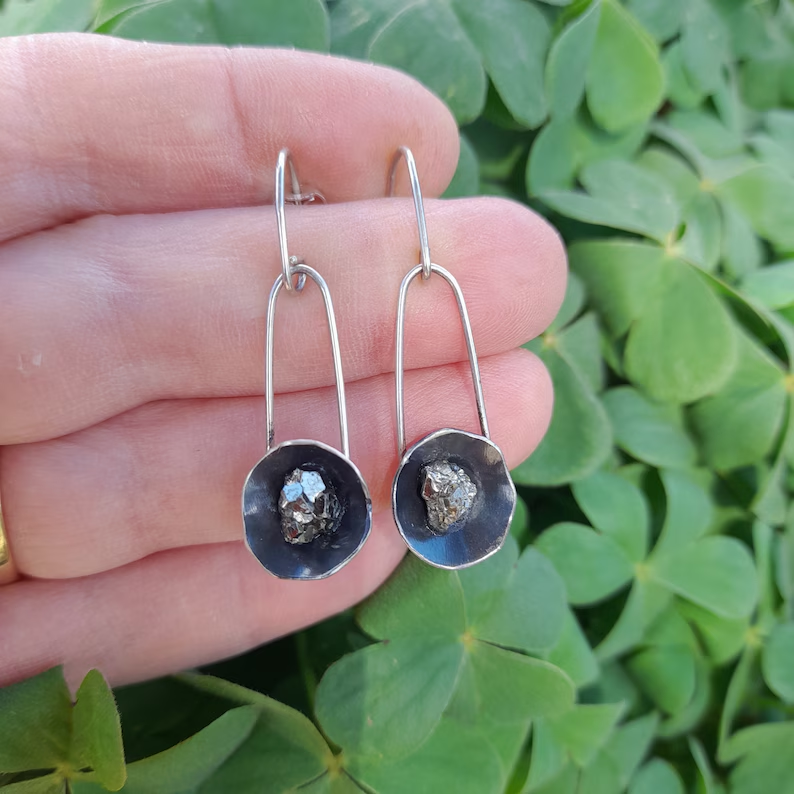 Pyrit Ohrringe 925 Sterling Silber und Pyrit Ohrringe Ohrhänger Rohpyrit Ohrringe Geschenk für Sie
