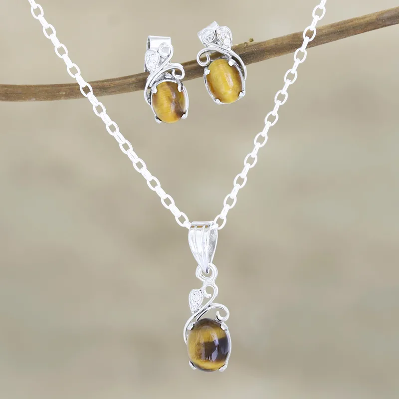 Peppy in Braun Tigers Eye Anhänger Halskette 925 Sterling Silber Echter Edelstein Halskette Böhmischer Schmuck Geschenk für Sie