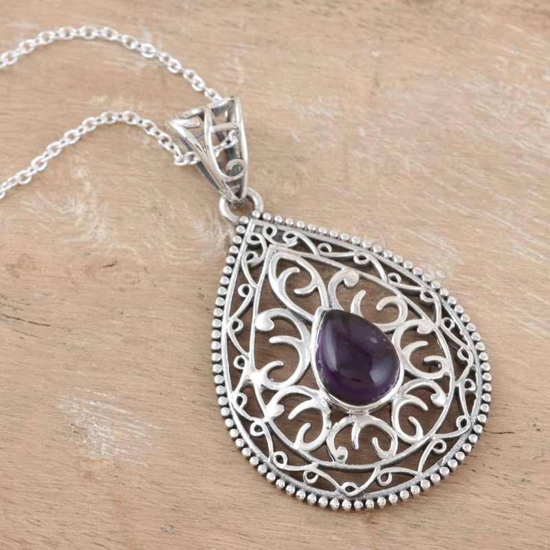 Amethyst-Halskette Handgefertigt 925er Sterling Silber Halskette Amethyst Edelstein Halskette Statement Kette Amethyst Schmuck Geschenk Für Frauen Geburtstagsgeschenk