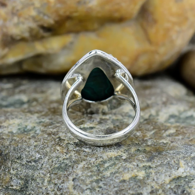 925 Sterlingsilberring Malachitring Großer Birnenring Damen Cocktailring Ehering Malachitschmuck
