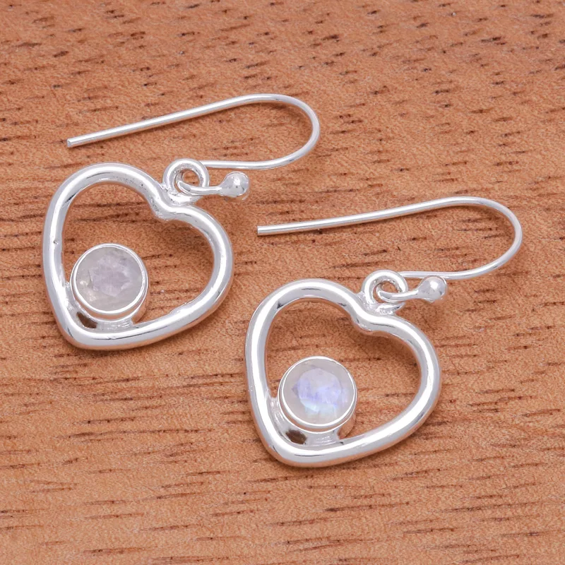 Herzform Regenbogen Mondstein Ohrringe 925 Sterling Silber Ohrring Handgemachte Edelstein Ohrringe Geschenk Für Sie Boho Ohrring