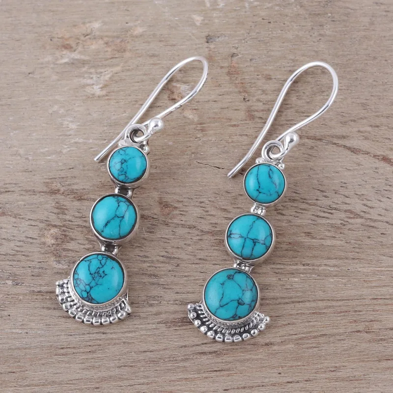 Runde Ohrringe aus Sterlingsilber und Türkis, handgefertigte Edelsteinohrringe, Geschenkartikel, Hochzeitsschmuckgeschenk für Sie