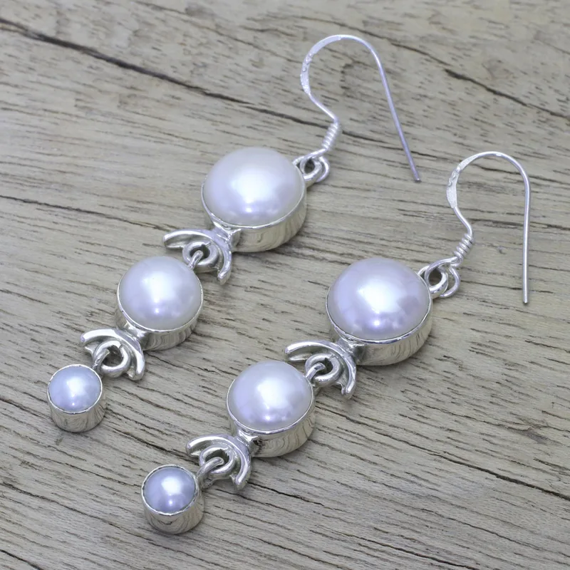 Perlenohrringe Handgefertigter Brautschmuck aus Sterlingsilber Boho Ohrringe Handgemachte Edelsteinohrringe Hochzeitsschmuck Geschenk für sie
