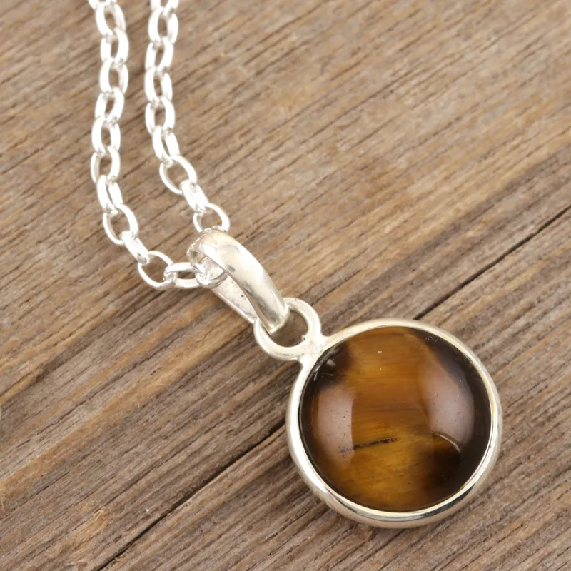 Swing Low in Braunem Tigerauge Anhänger Halskette 925 Sterling Silber Echter Edelstein Halskette Böhmischer Schmuck Geschenk für Sie Valentinstag Geschenk