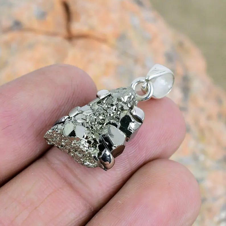 925 Sterling Silber Rohpyrit-Anhänger Heilkristall Edelstein Alltagsschmuck Für Kette Unisex Anhänger Geburtsstein Geschenk Für Sie