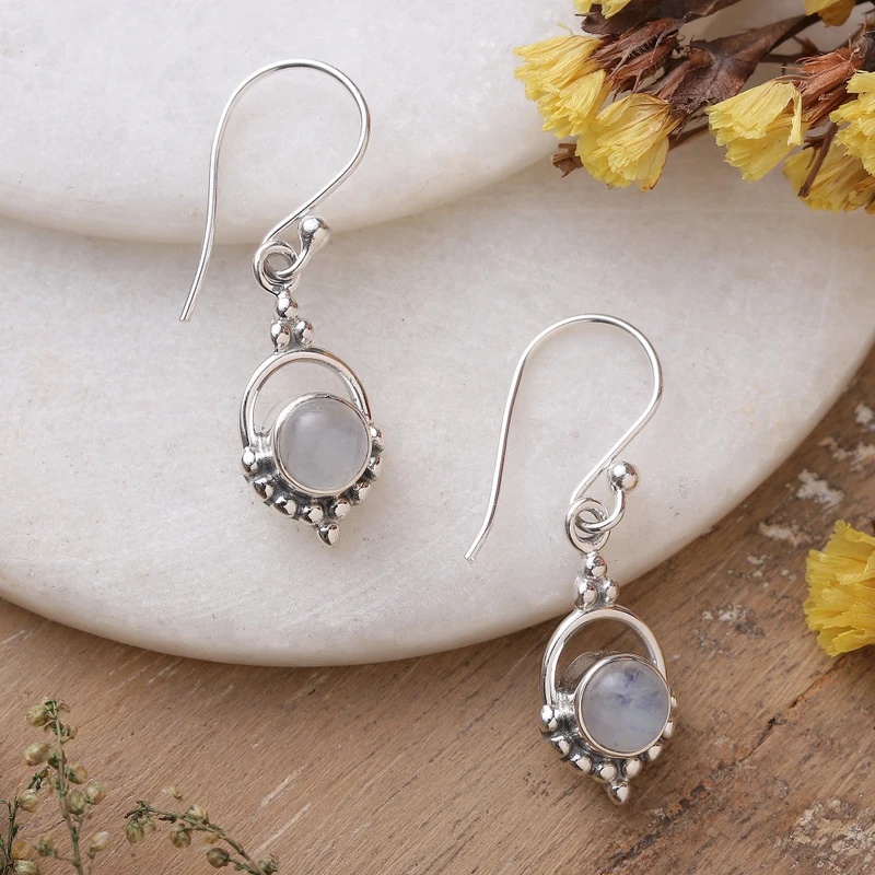 Regenbogen-Mondstein-Ohrringe 925 Sterling Silber Ohrring Handgemachter Edelstein-Ohrring Geschenk Für Sie Boho Ohrring