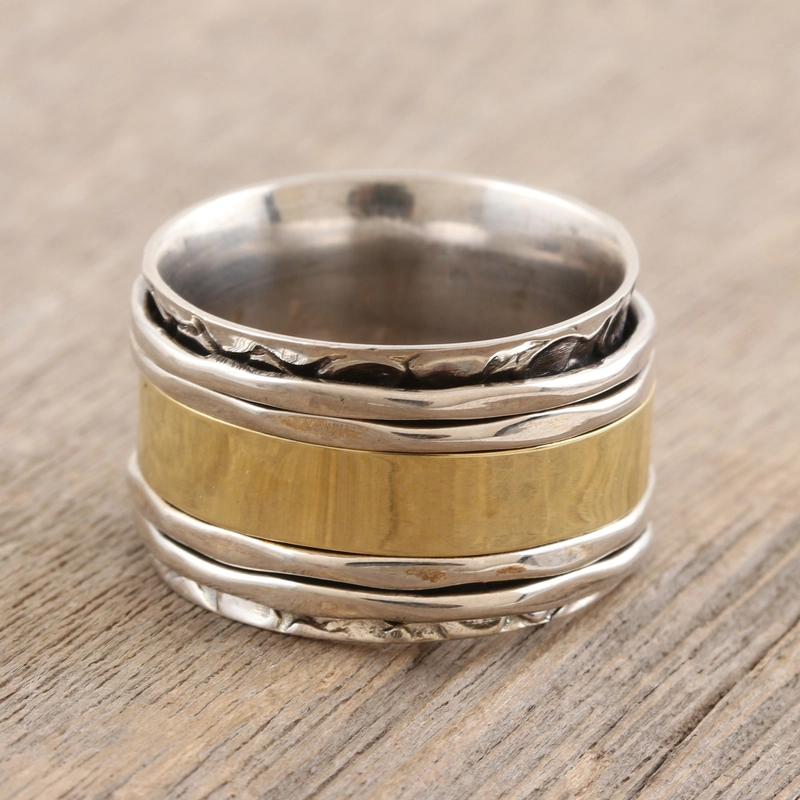 Meditations-Spinnerring aus Messing Handgefertigt aus 925er Sterlingsilber Geschenk für Sie