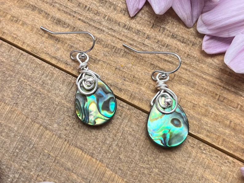 Abalone Ohrringe 925 Sterling Silber Tropfenohrringe Leichte Ohrringe Abalone Silber Ohrringe Geschenk für Freundin Geschenk für Mama