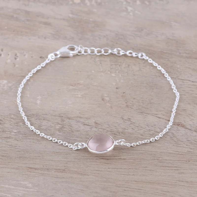 Verstellbares Rosenquarz-Armband, 925er Sterlingsilber, böhmischer Schmuck, zauberhafter Schmuck, Valentinstagsgeschenk für sie