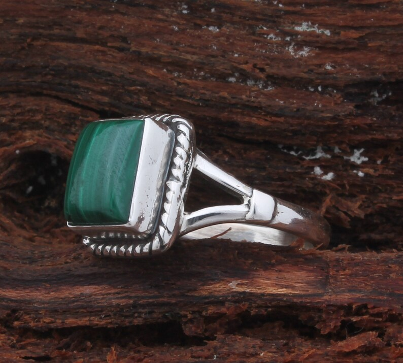 Malachit Silberring 925 Sterling Silber Rechteckige Form Edelsteinring Designer Ring Handgefertigter Edelsteinring Verlobungsring Geschenkidee