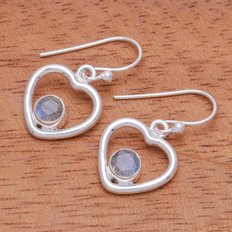 Labradorit Hängeohrringe mit Herz 925 Sterling Silber Ohrringe Blaue Edelstein Hängeohrringe Labradorit Schmuck Geschenk für Schwester