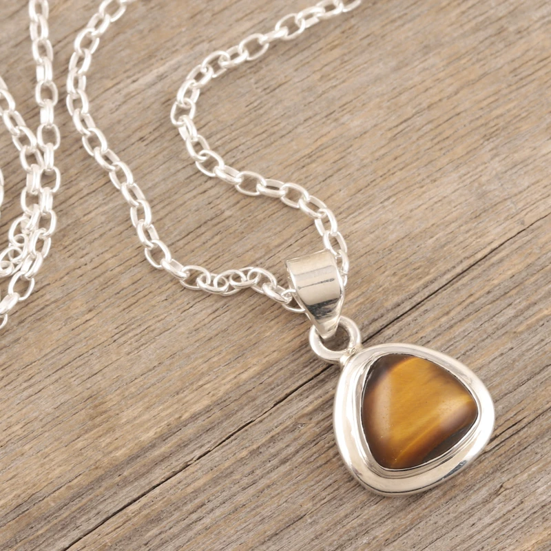 Courage Realm Tigerauge Anhänger Halskette 925 Sterling Silber Echter Edelstein Halskette Böhmischer Schmuck Geschenk für sie Geburtstagsgeschenk