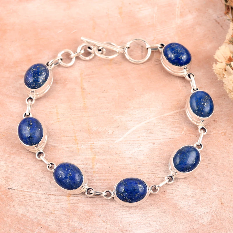 925 Sterling Silber Lapislazuli Gliederarmband Böhmischer Schmuck Charmantes Schmuckgeschenk für Sie