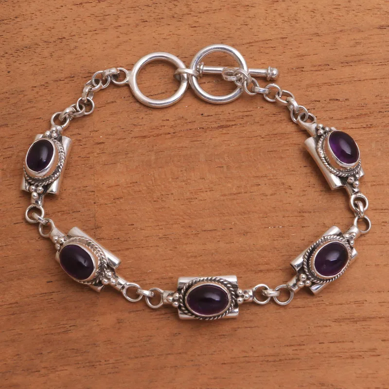 Ovales Amethyst Gliederarmband 925 Sterling Silber Charmantes Schmuckstück Geburtstagsgeschenk Für Frauen Und Mädchen Amethyst Armband Valentinstagsgeschenk Für Sie