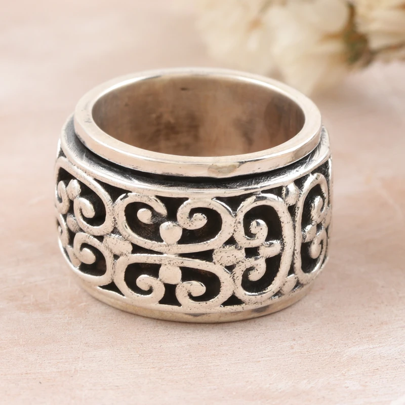 925er Sterlingsilber Messing und Kupfer Meditations-Spinnerring Handgemachter Ring Silberschmuck Böhmischer zarter Ring Geschenk für Sie Geschenkartikel