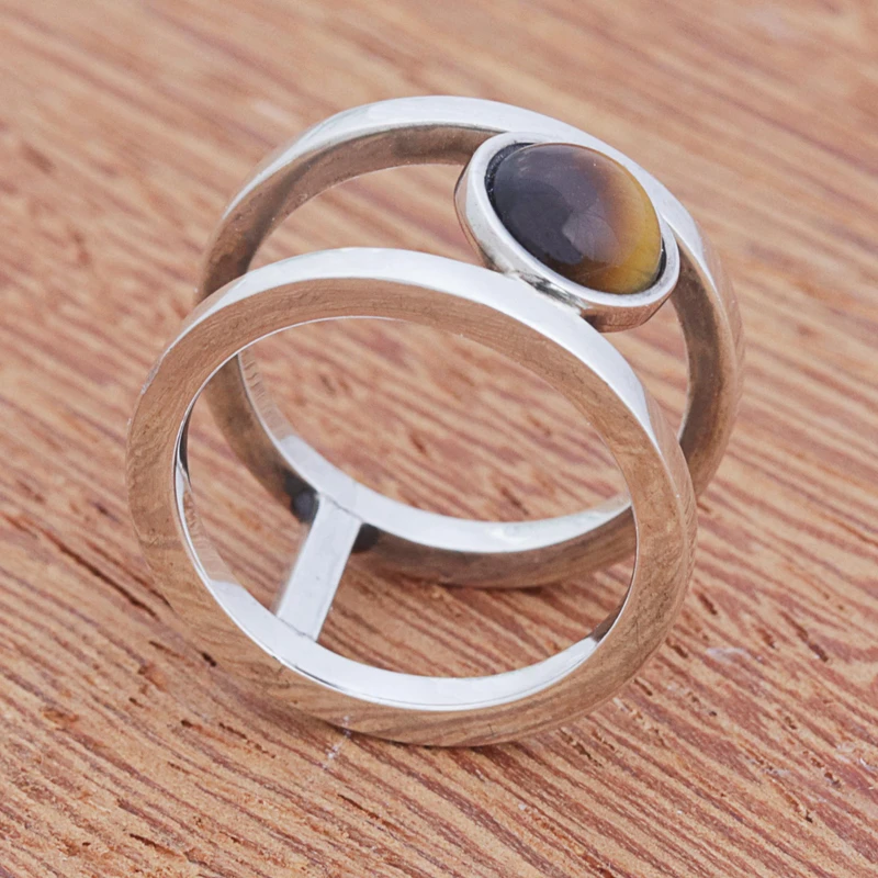 Moderner Tigerauge-Bandring 925 Sterlingsilber Edelsteinring Gelber Bandring Hochzeitsgeschenk Ring für die Liebe Valentinstagsgeschenk