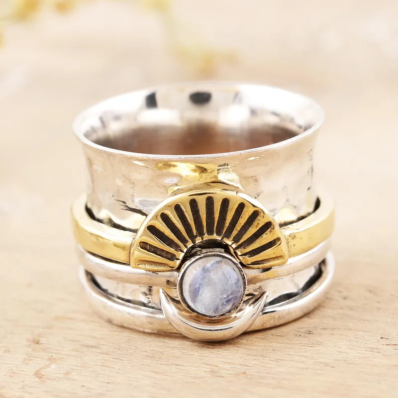 Rising Glory Regenbogenmondstein 925 Sterling Silber Meditationsring Handgemachter Ring Silberschmuck Böhmischer Zierlicher Ring Geschenk für sie Geburtstagsgeschenk